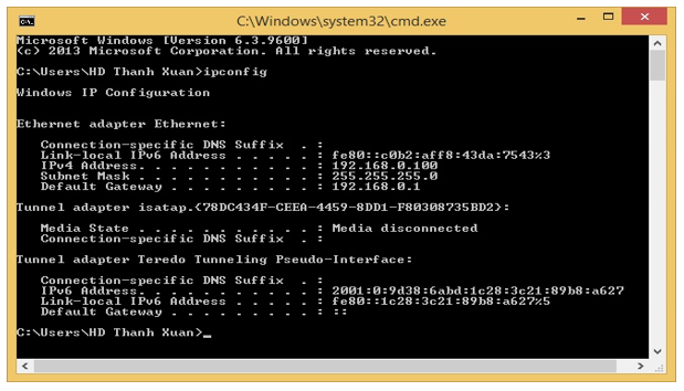 Dùng lệnh IPconfig trong CMD